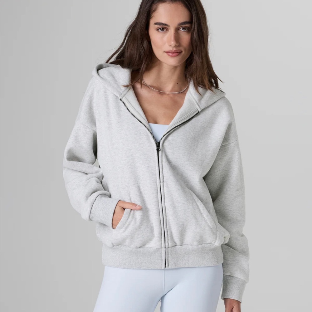 Vuori Restore Full Zip Hoodie, Size M, Pale Gray Heather